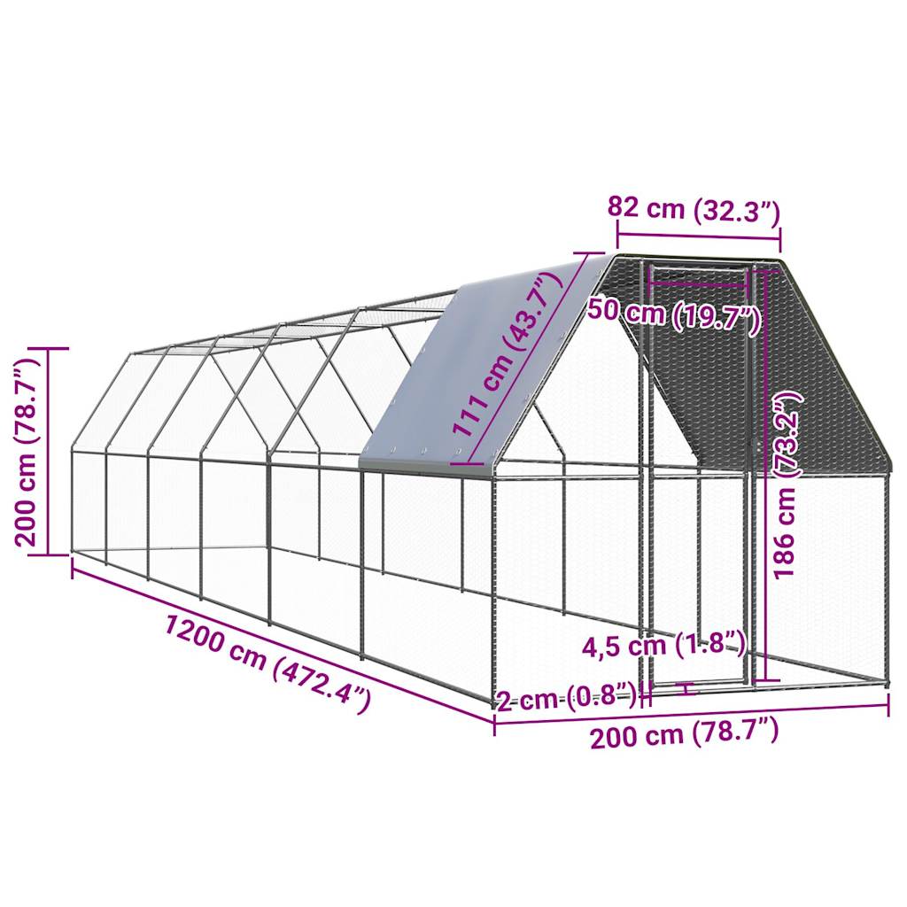 vidaXL Kokošnjak 2x12x2m pocinkano jeklo