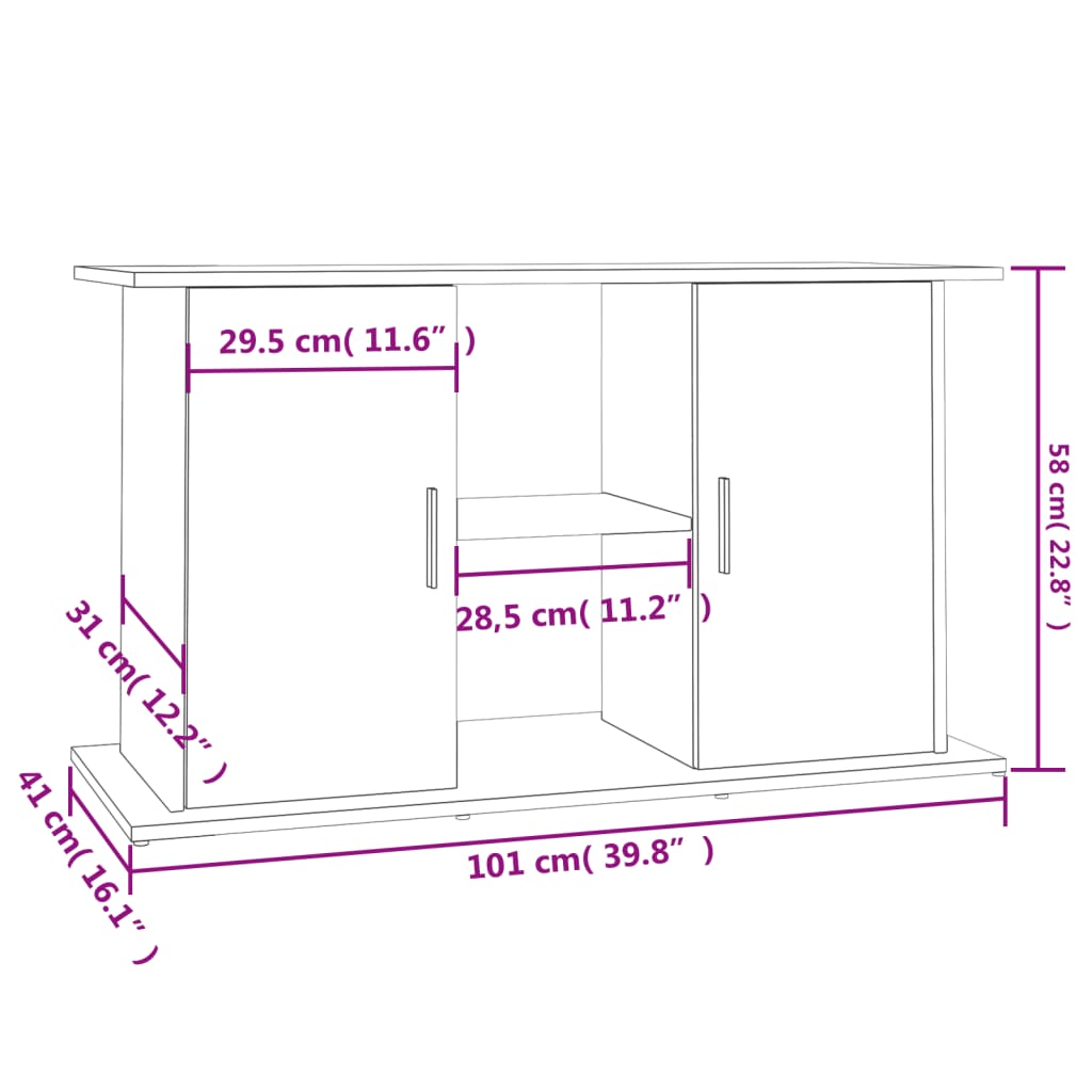 vidaXL Stojalo za akvarij visok sijaj belo 101x41x58 cm inženirski les