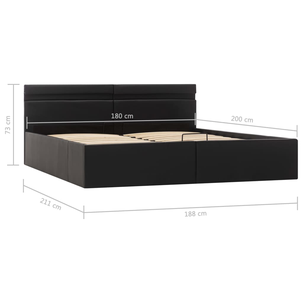 vidaXL Dvižni posteljni okvir LED črno umetno usnje 180x200 cm