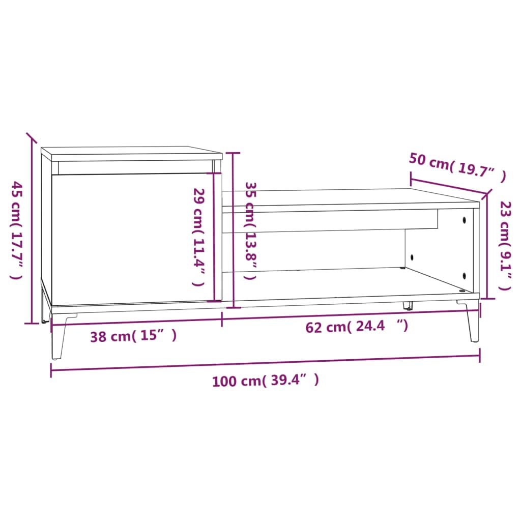 vidaXL Klubska mizica sonoma hrast 100x50x45 cm inženirski les