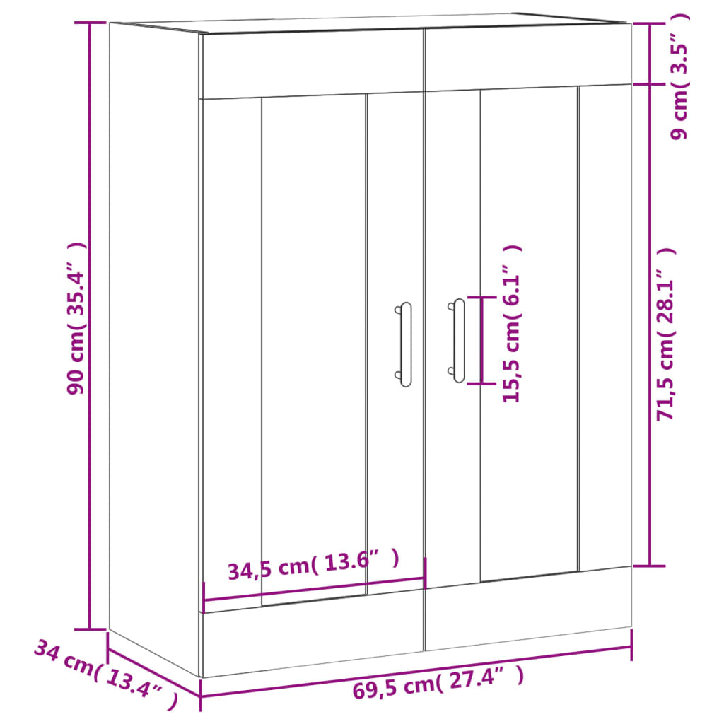 vidaXL Stenska omarica bela 69,5x34x90 cm inženirski les