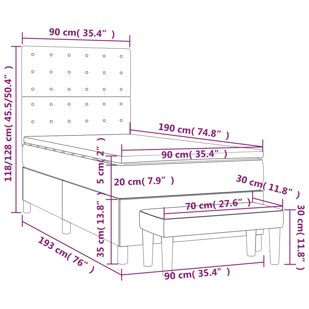 vidaXL Box spring postelja z vzmetnico črn 90x190 cm žamet