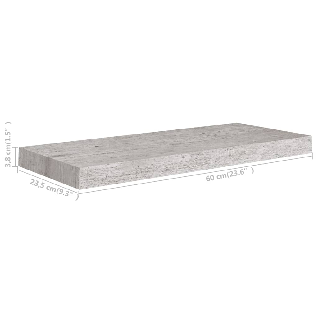 vidaXL Stenska polica betonsko siva 60x23,5x3,8 cm MDF