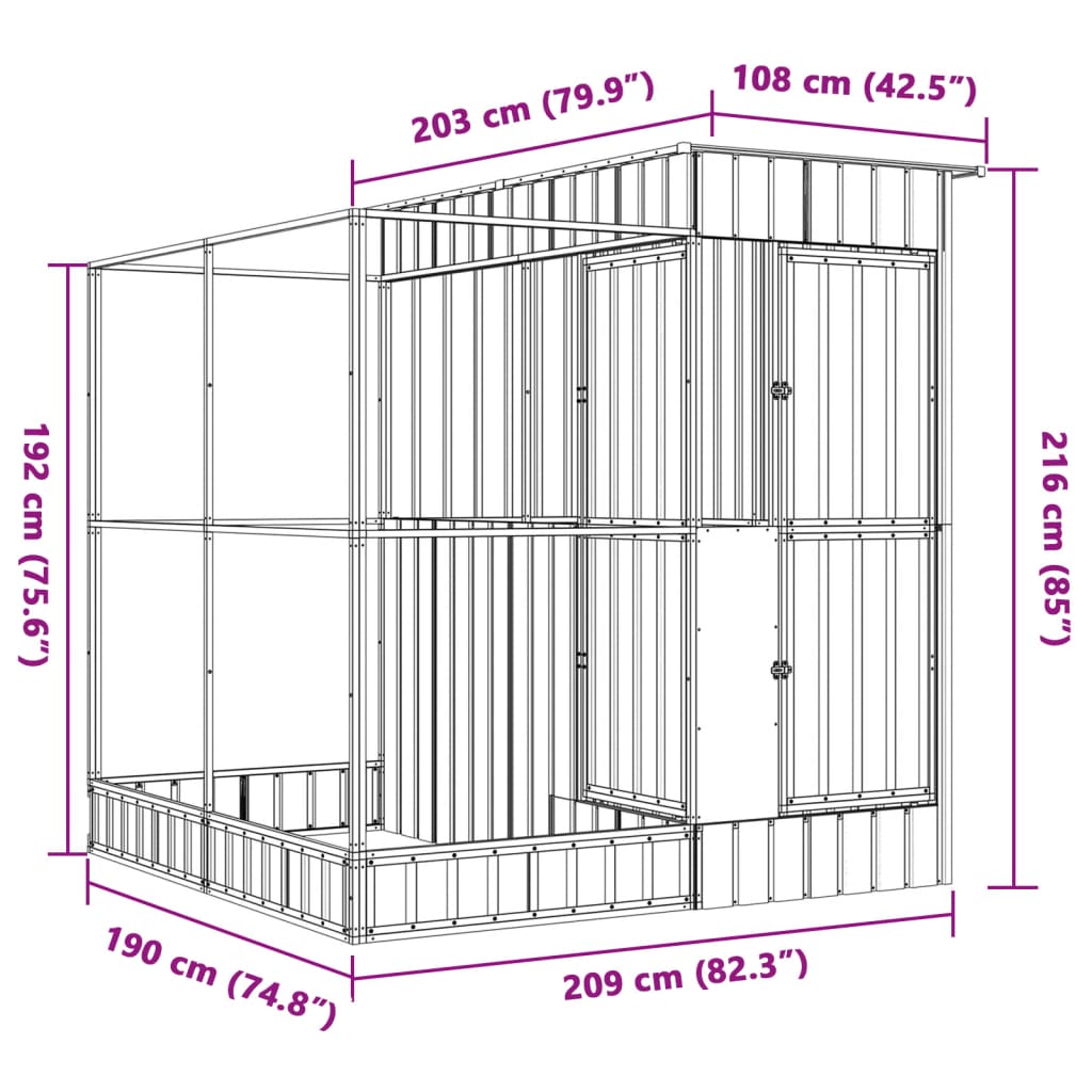 vidaXL Voliera s podaljškom srebrna 209x203x216 cm jeklo