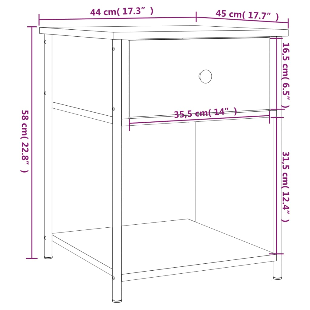 vidaXL Nočna omarica dimljen hrast 44x45x58 cm inženirski les