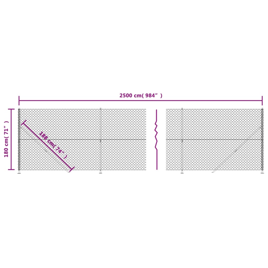 vidaXL Mrežna ograja s prirobnico srebrna 1,8x25 m