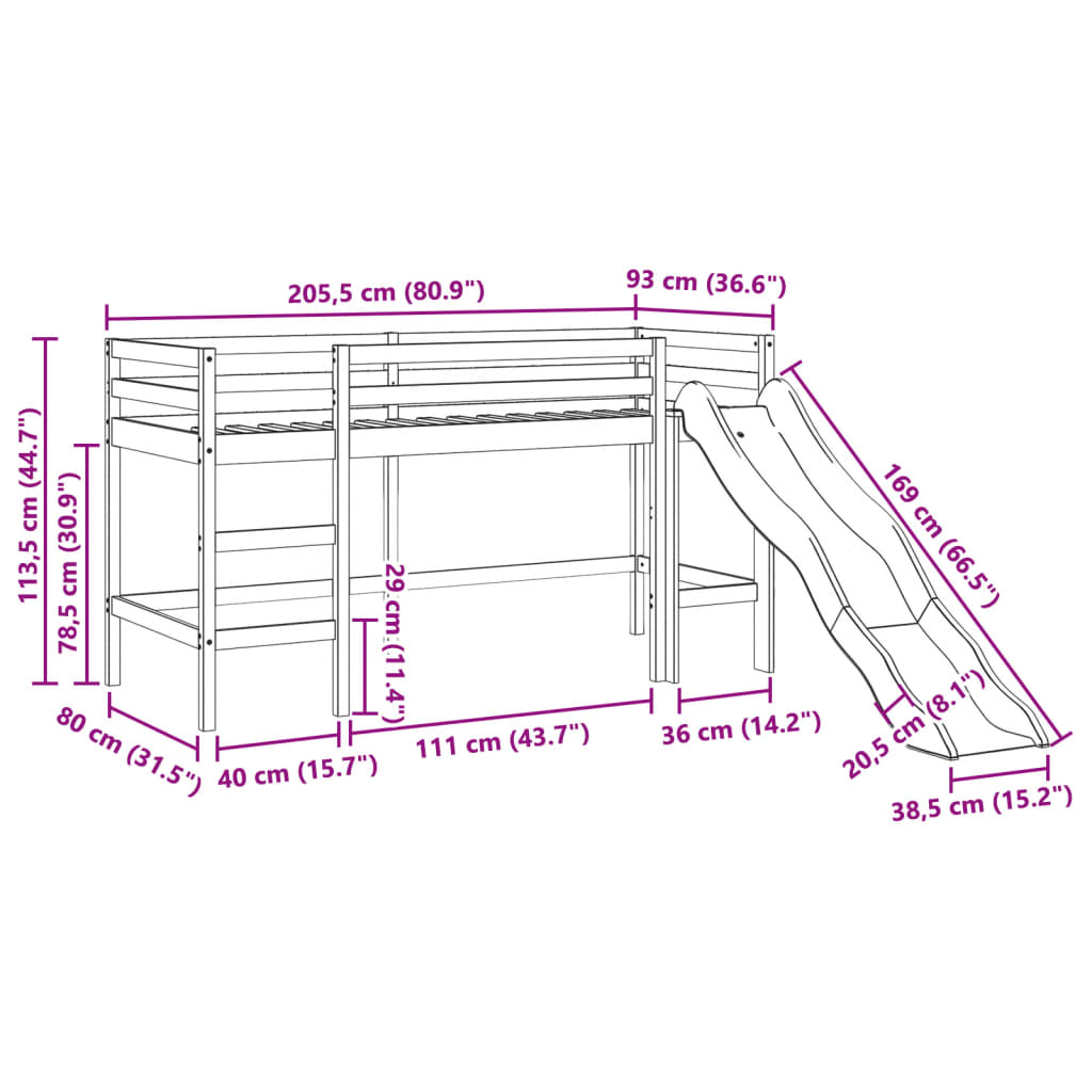 vidaXL Otroški pograd brez vzmetnice 80x200 cm trdna borovina