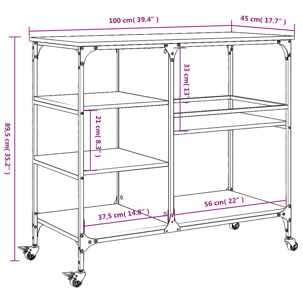 vidaXL Kuhinjski voziček sonoma hrast 100x45x89,5 cm inženirski les