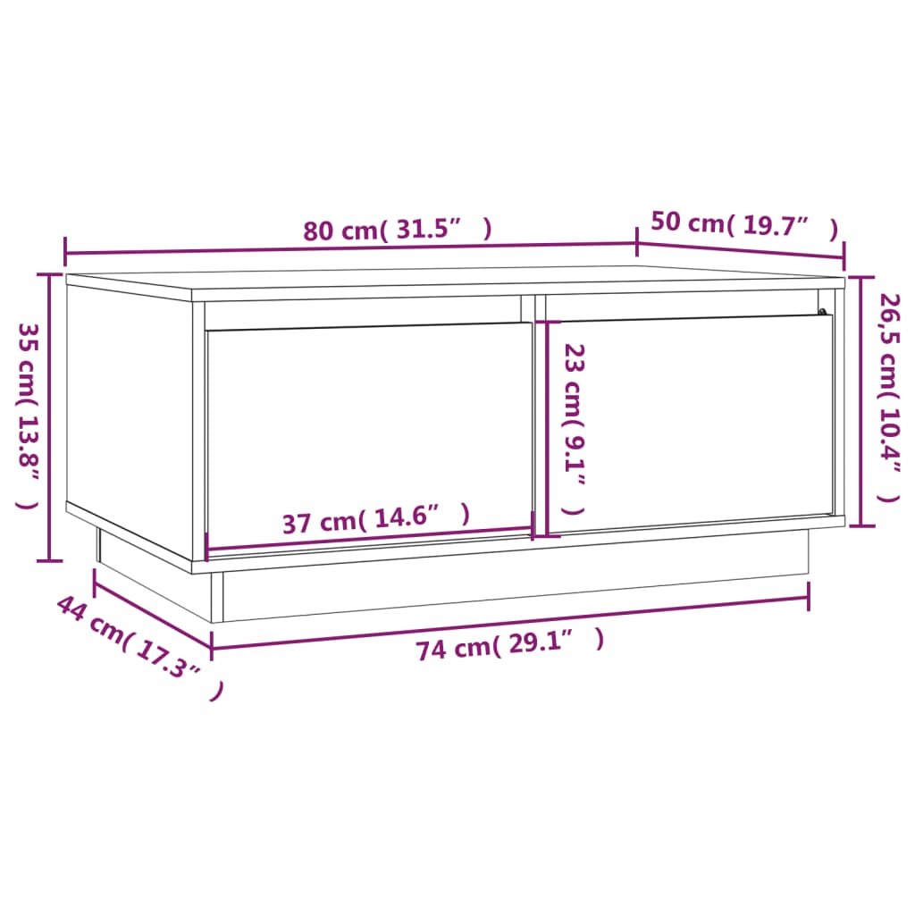 vidaXL Klubska mizica medeno rjava 80x50x35 cm trdna borovina