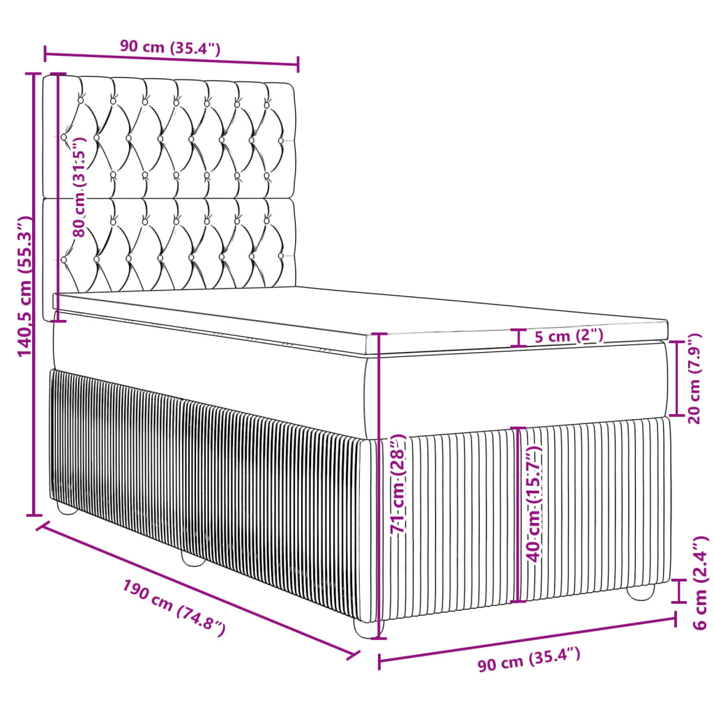 vidaXL Box spring postelja z vzmetnico črn 90x190 cm žamet