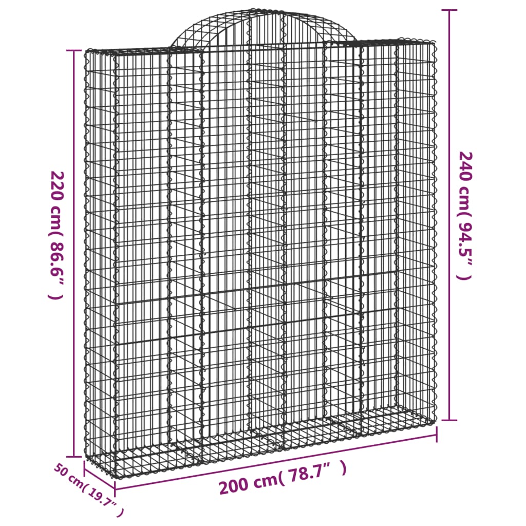 vidaXL Obokane gabion košare 2 kosa 200x50x220/240 cm pocinkano železo