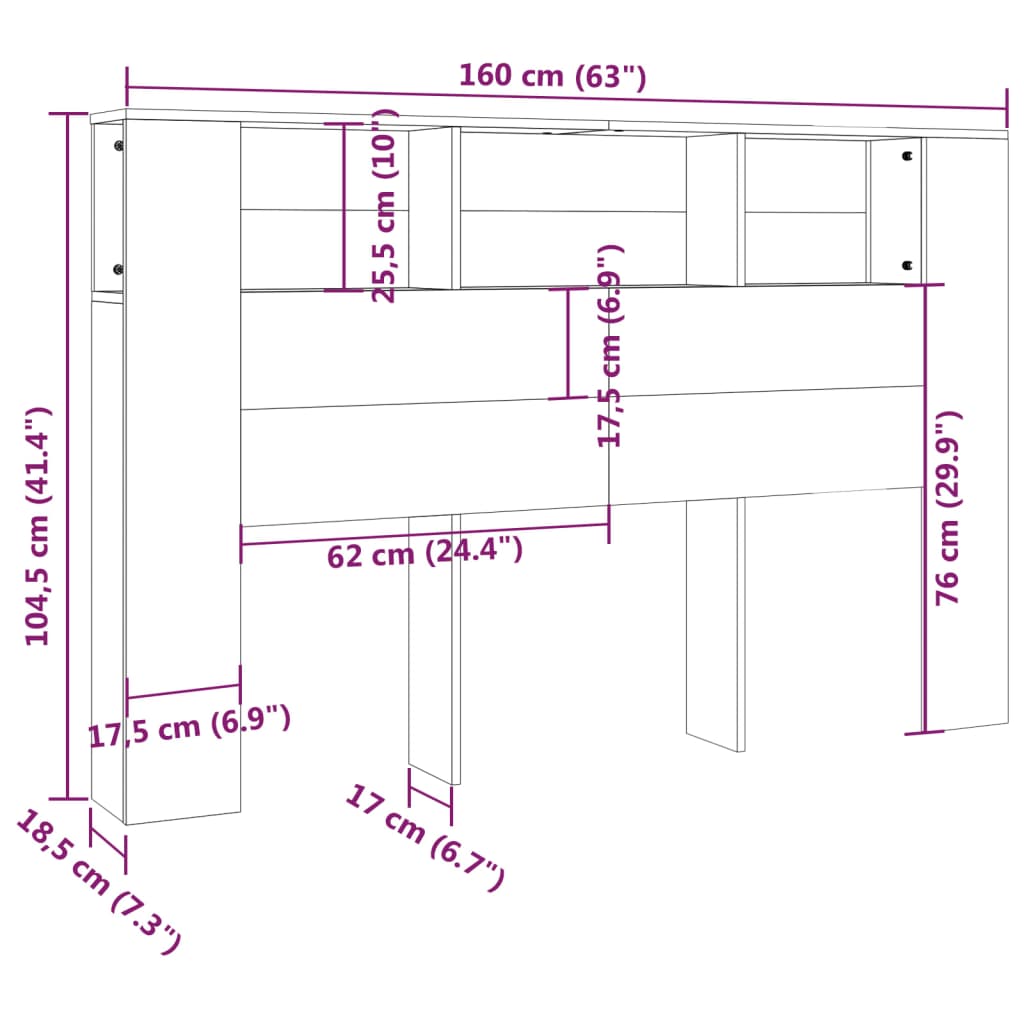 vidaXL Vzglavna omarica sonoma hrast 160x18,5x104,5 cm