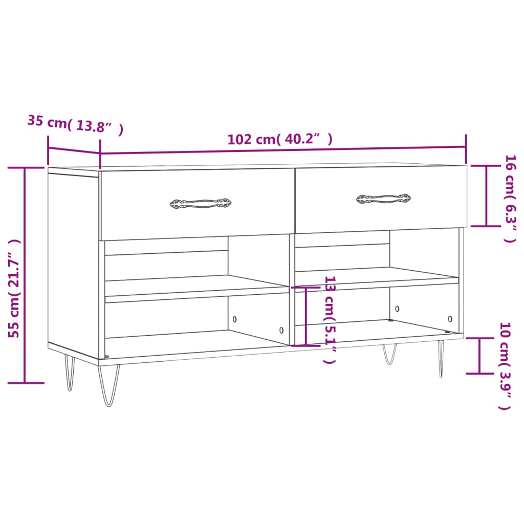 vidaXL Klop za čevlje sonoma hrast 102x35x55 cm inženirski les