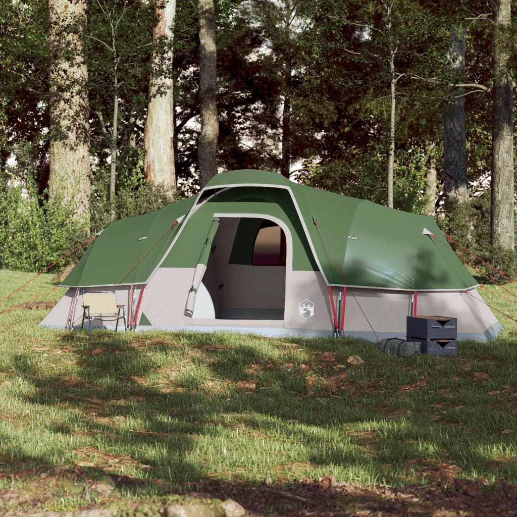 vidaXL Družinski šotor za 11 oseb zelen vodoodporen