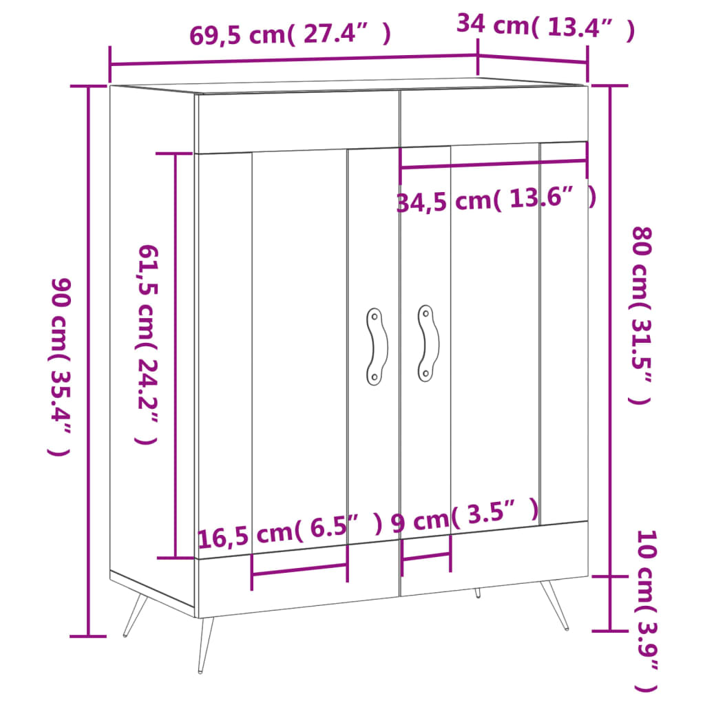 vidaXL Komoda rjavi hrast 69,5x34x90 cm inženirski les