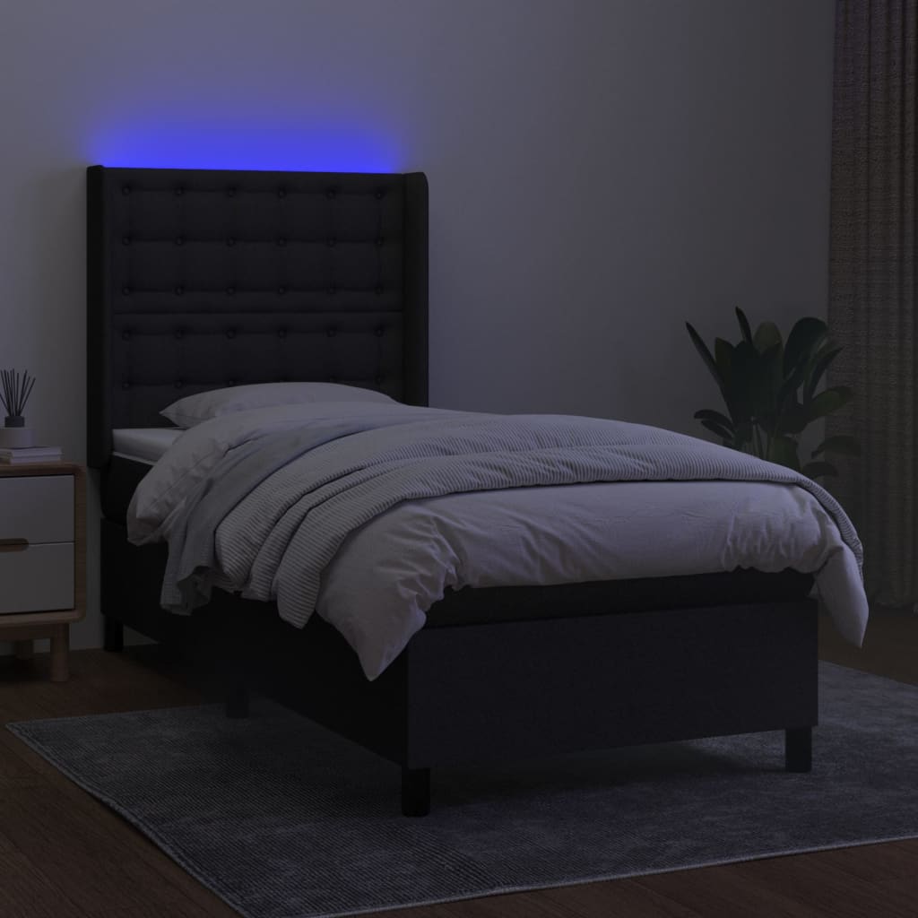 vidaXL Box spring postelja z vzmetnico LED črna 100x200 cm blago