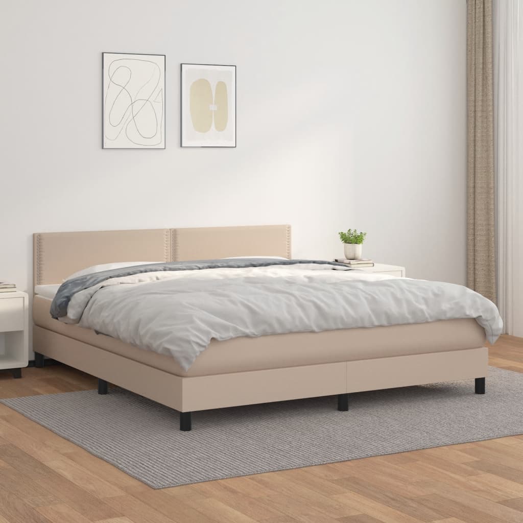 vidaXL Box spring postelja z vzmetnico kapučino 160x200cm umetno usnje