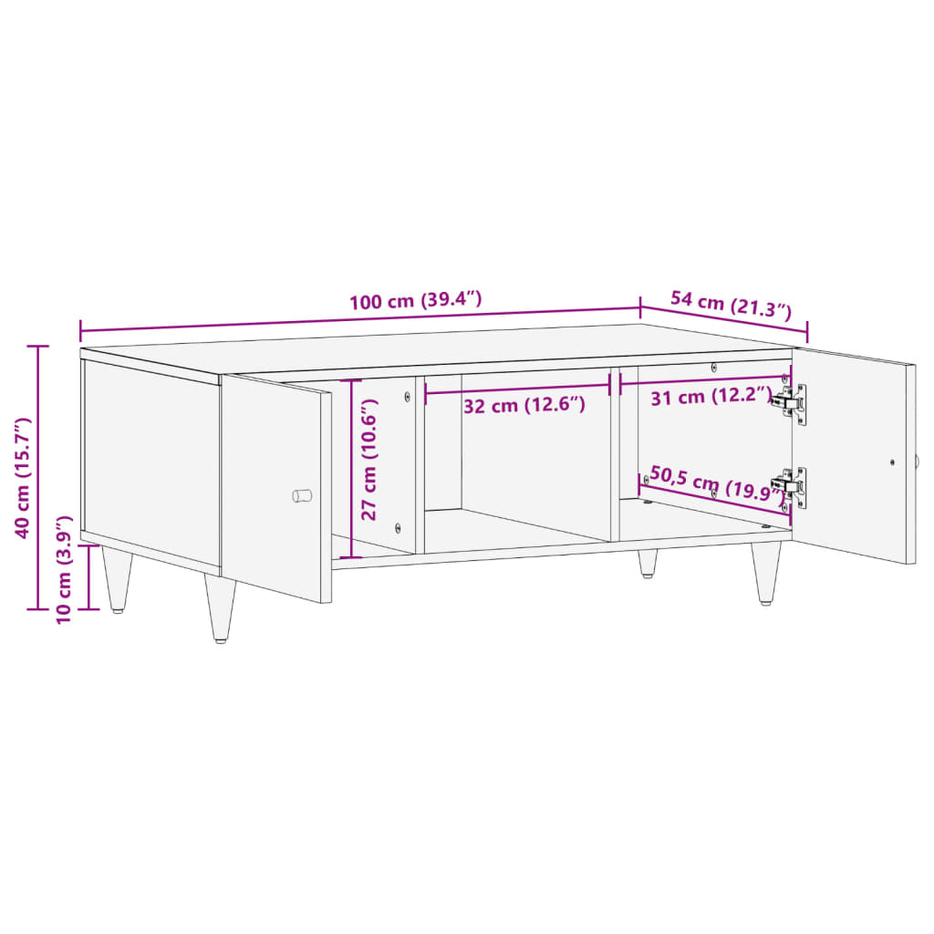 vidaXL Klubska mizica 100x54x40 cm trden mangov les