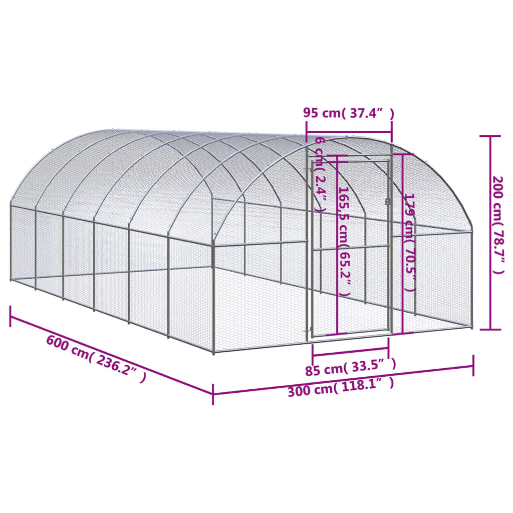 vidaXL Zunanji kokošnjak 3x6x2 m pocinkano jeklo