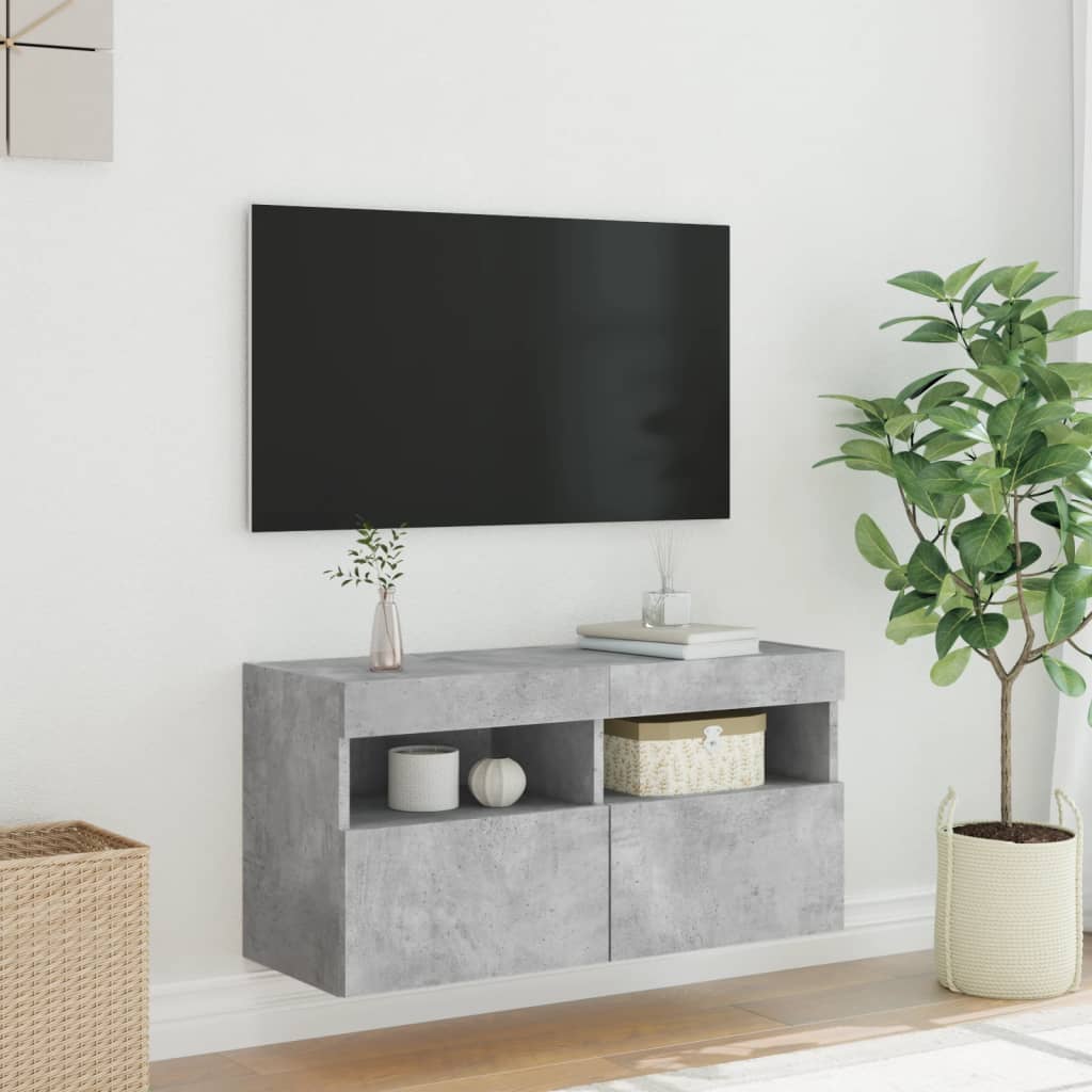 vidaXL Stenska TV omarica z LED lučkami betonsko siva 80x30x40 cm