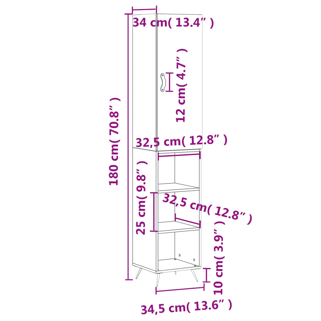 vidaXL Visoka omara sonoma hrast 34,5x34x180 cm inženirski les