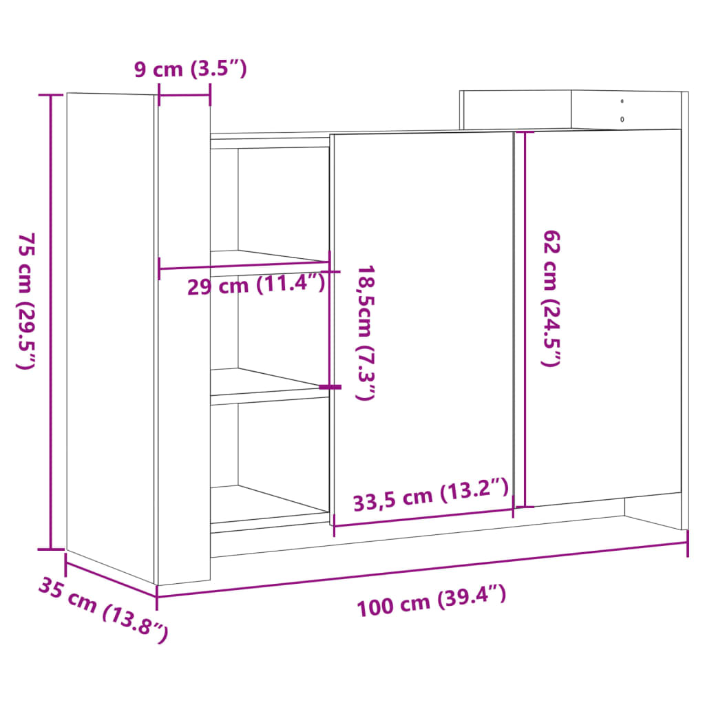 vidaXL Komoda sonoma hrast 100x35x75 cm inženirski les