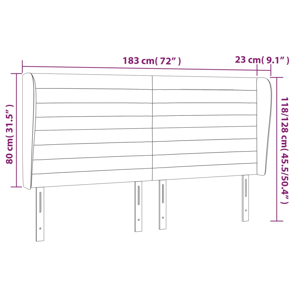 vidaXL Vzglavje z ušesi roza 183x23x118/128 cm žamet