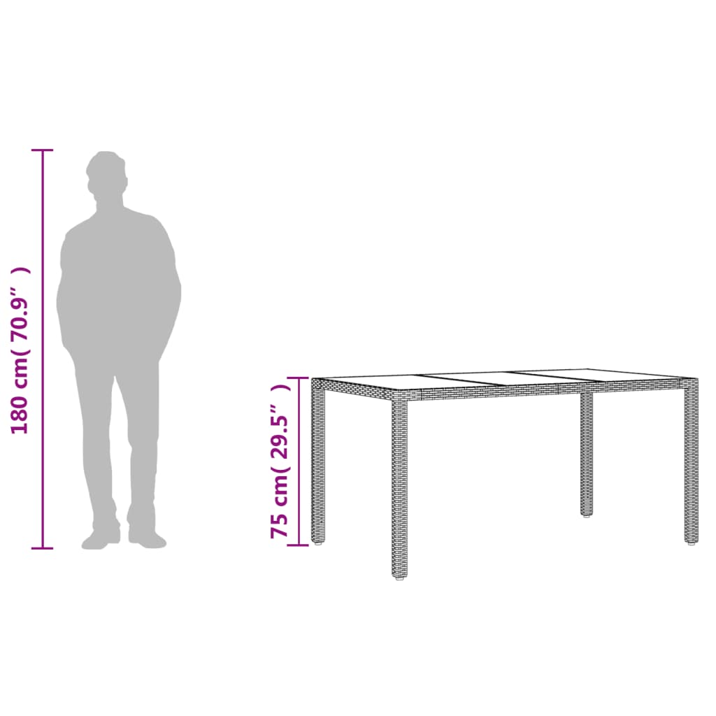 vidaXL Vrtna miza s stekleno ploščo bež 150x90x75 cm poli ratan