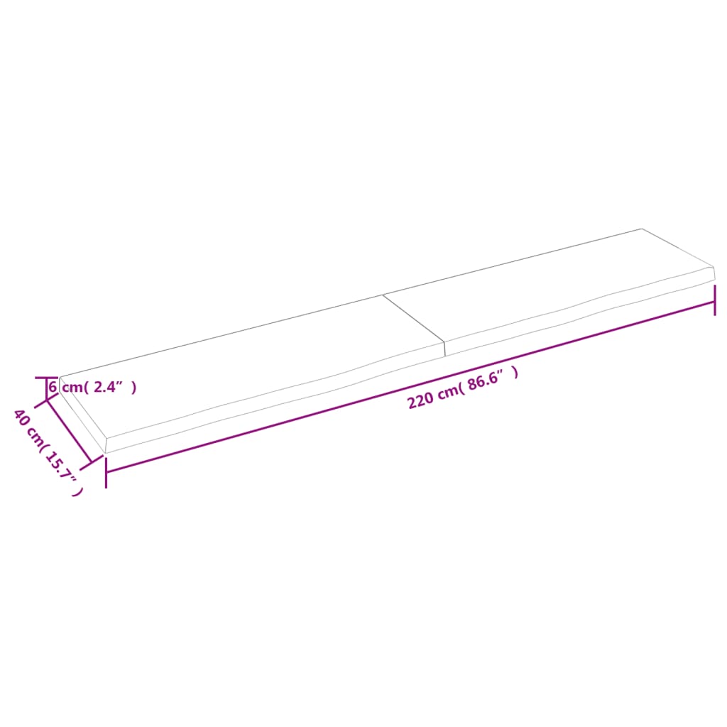 vidaXL Stenska polica temno rjava 220x40x(2-6) cm trdna hrastovina