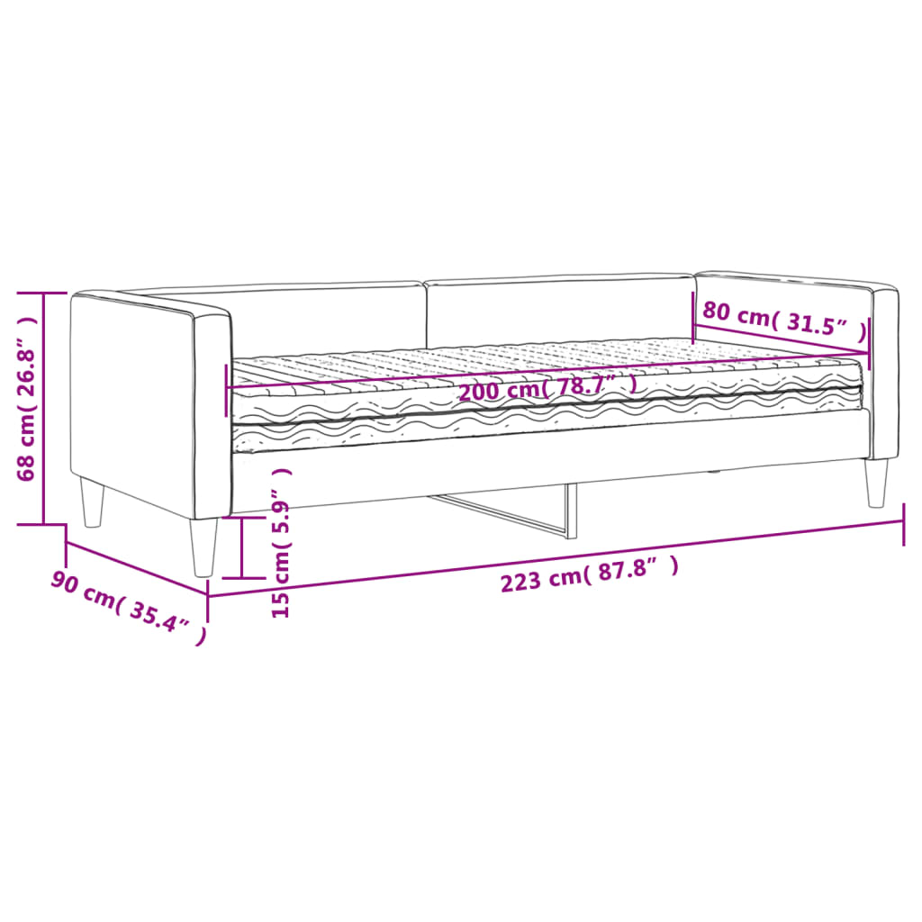 vidaXL Dnevna postelja z vzmetnico temno siva 80x200 cm blago