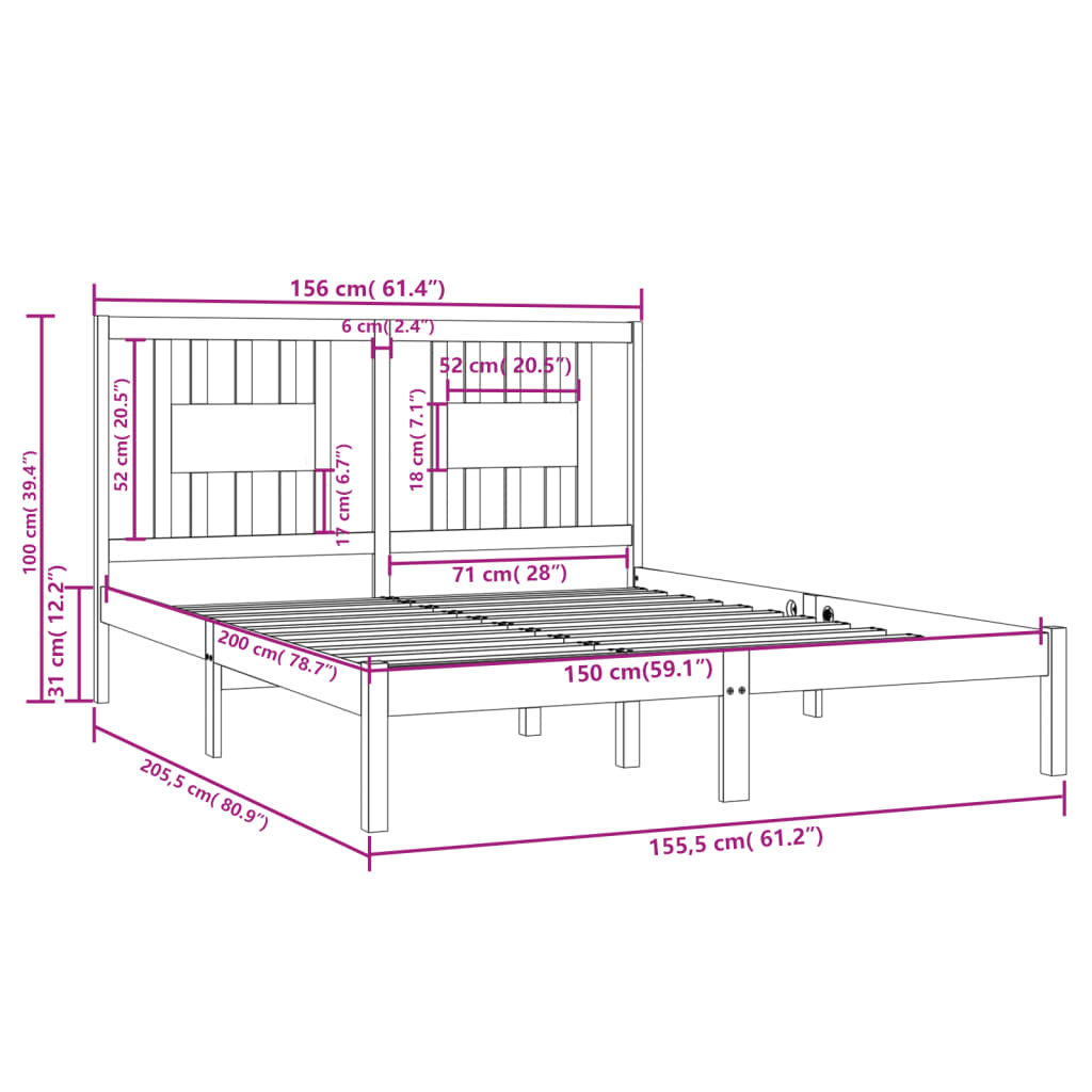 vidaXL Posteljni okvir trden les 150x200 cm