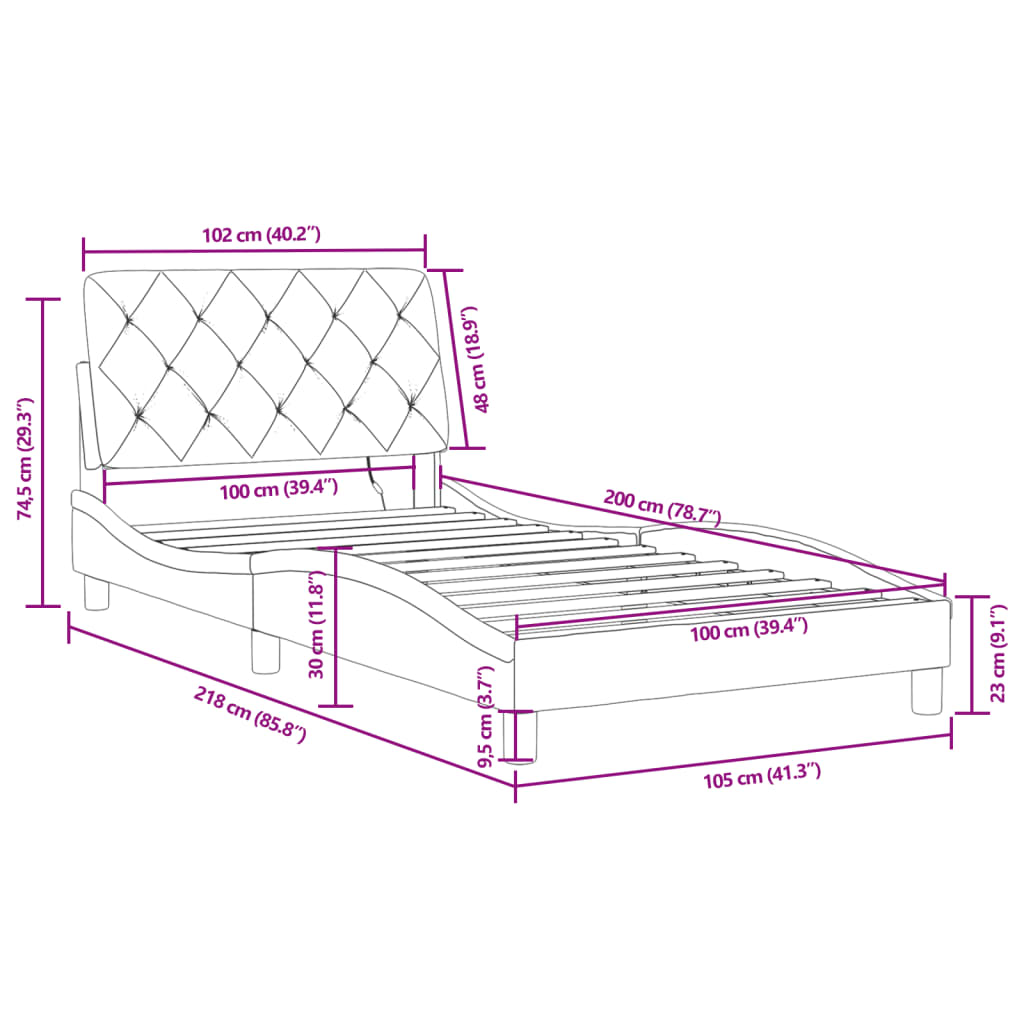 vidaXL Posteljni okvir z LED lučkami moder 100x200 cm žamet