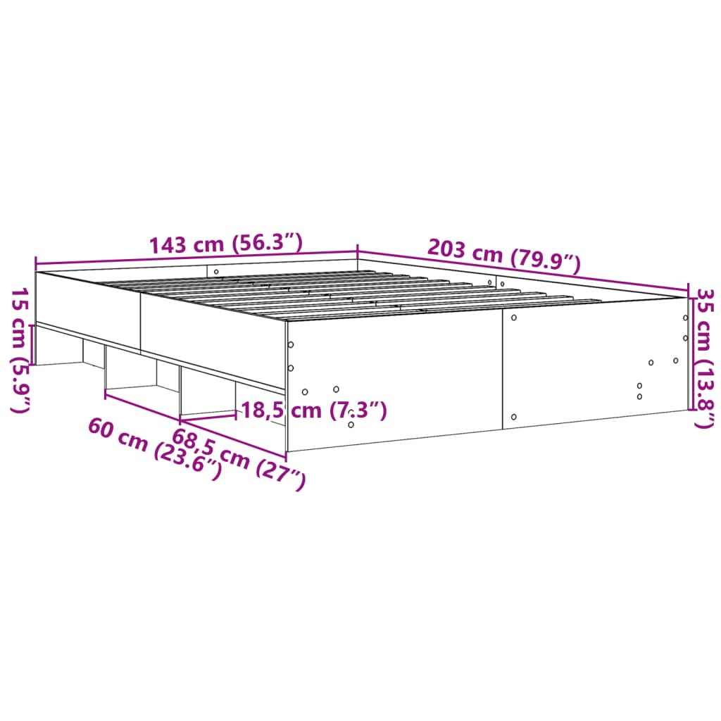 vidaXL Posteljni okvir sonoma hrast 140x200 cm inženirski les