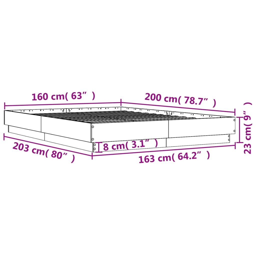 vidaXL Posteljni okvir rjav hrast 160x200 cm inženirski les