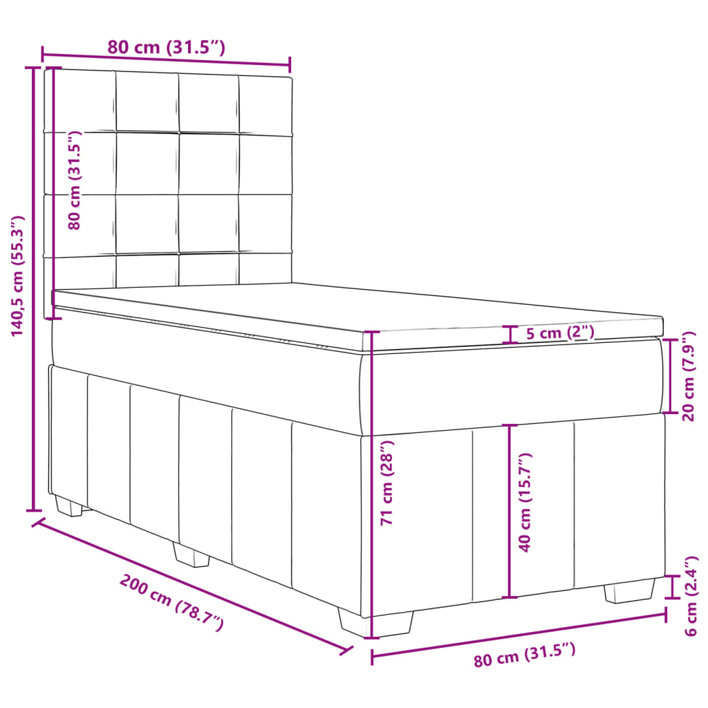 vidaXL Box spring postelja z vzmetnico črna 80x200 cm blago