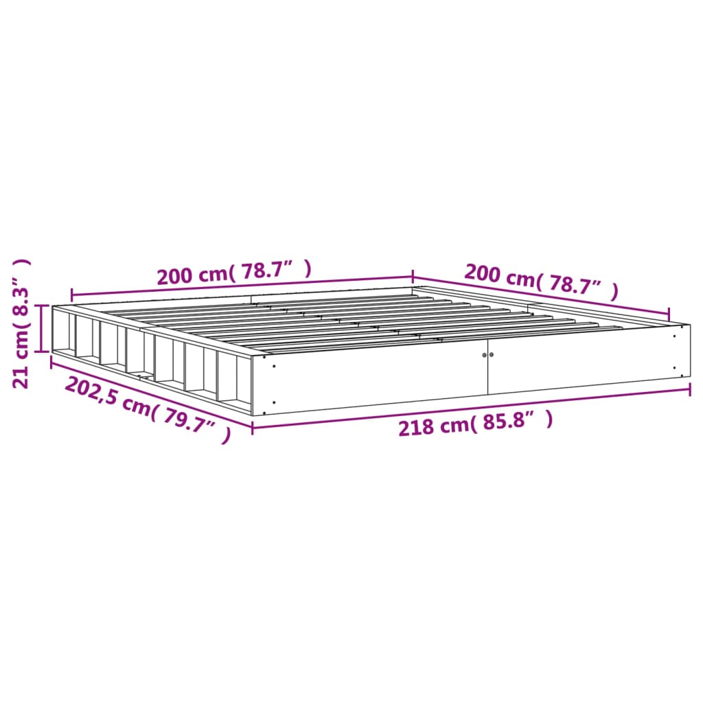 vidaXL Posteljni okvir brez vzmetnice vošč. rjav 200x200 cm borovina