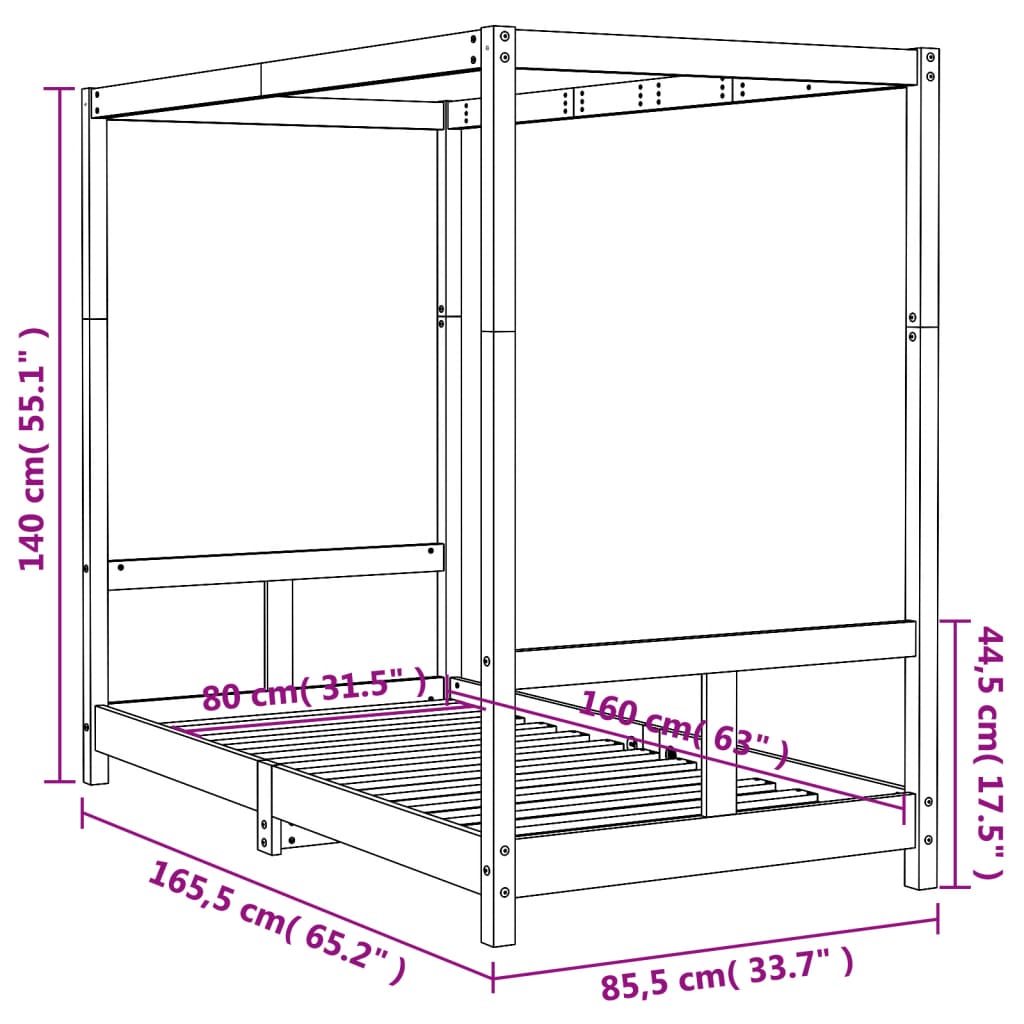 vidaXL Otroški posteljni okvir 80x160 cm trdna borovina