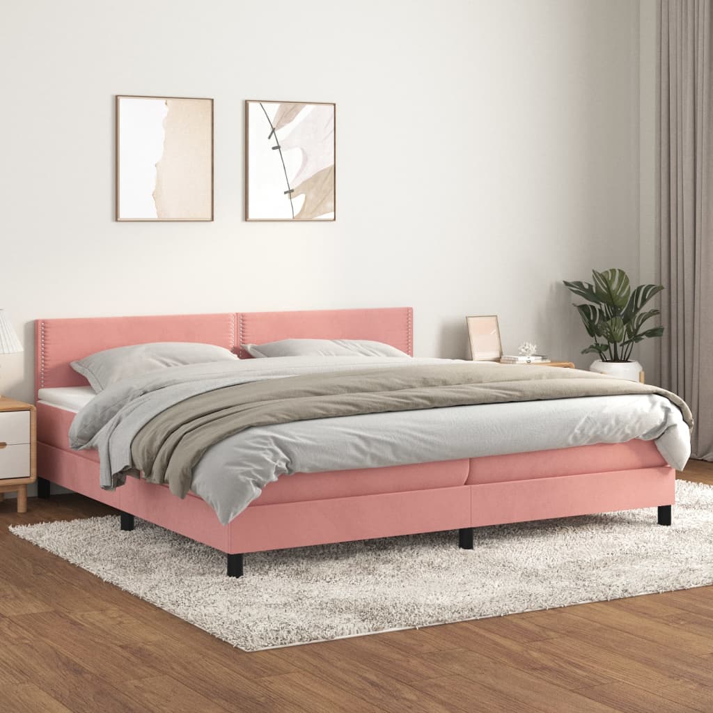 vidaXL Box spring postelja z vzmetnico roza 200x200 cm žamet