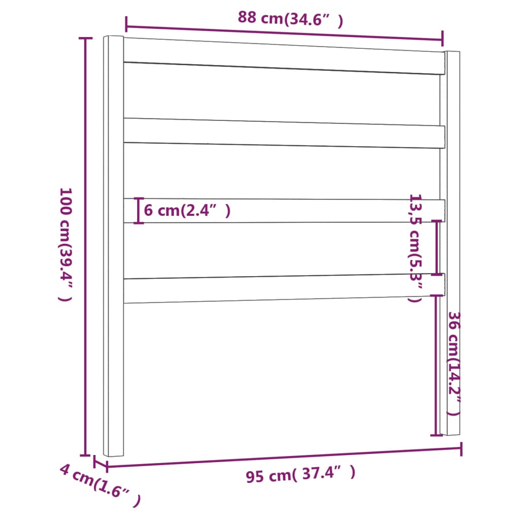 vidaXL Posteljno vzglavje belo 95x4x100 cm trdna borovina