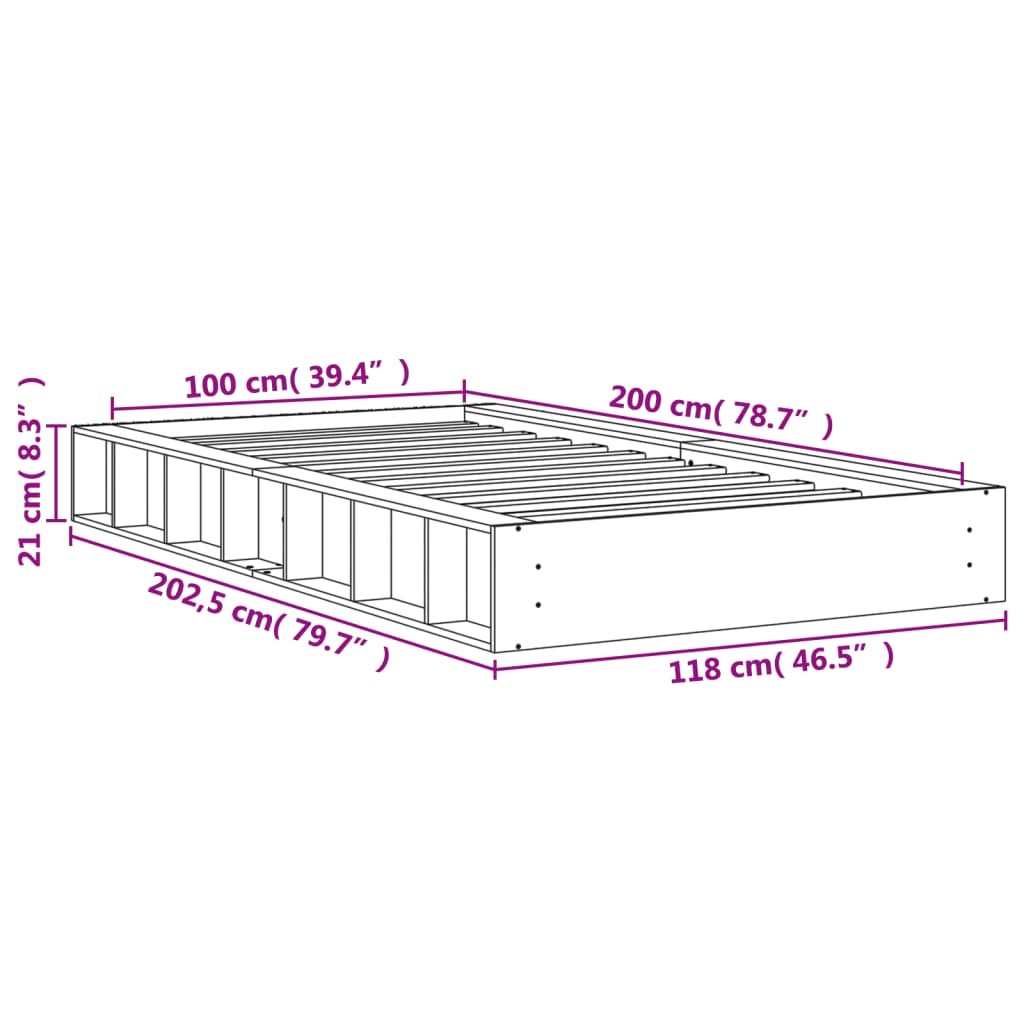 vidaXL Posteljni okvir brez vzmetnice voščeno rjav 100x200 cm borovina