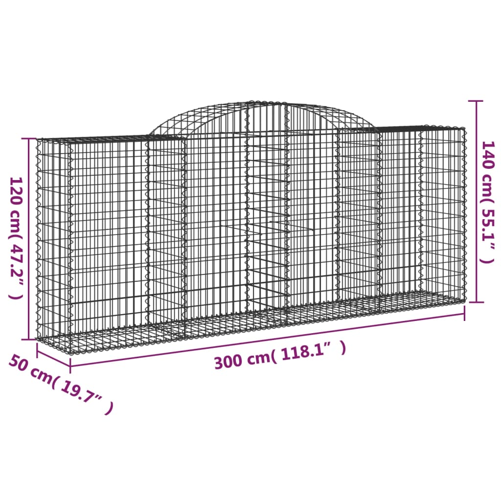 vidaXL Obokane gabion košare 3 kosa 300x50x120/140 cm pocinkano železo