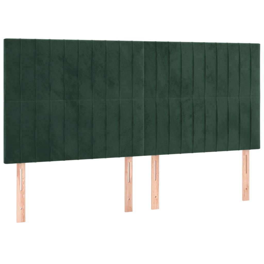 vidaXL Box spring postelja z vzmetnico LED tem. zelena 160x200cm žamet