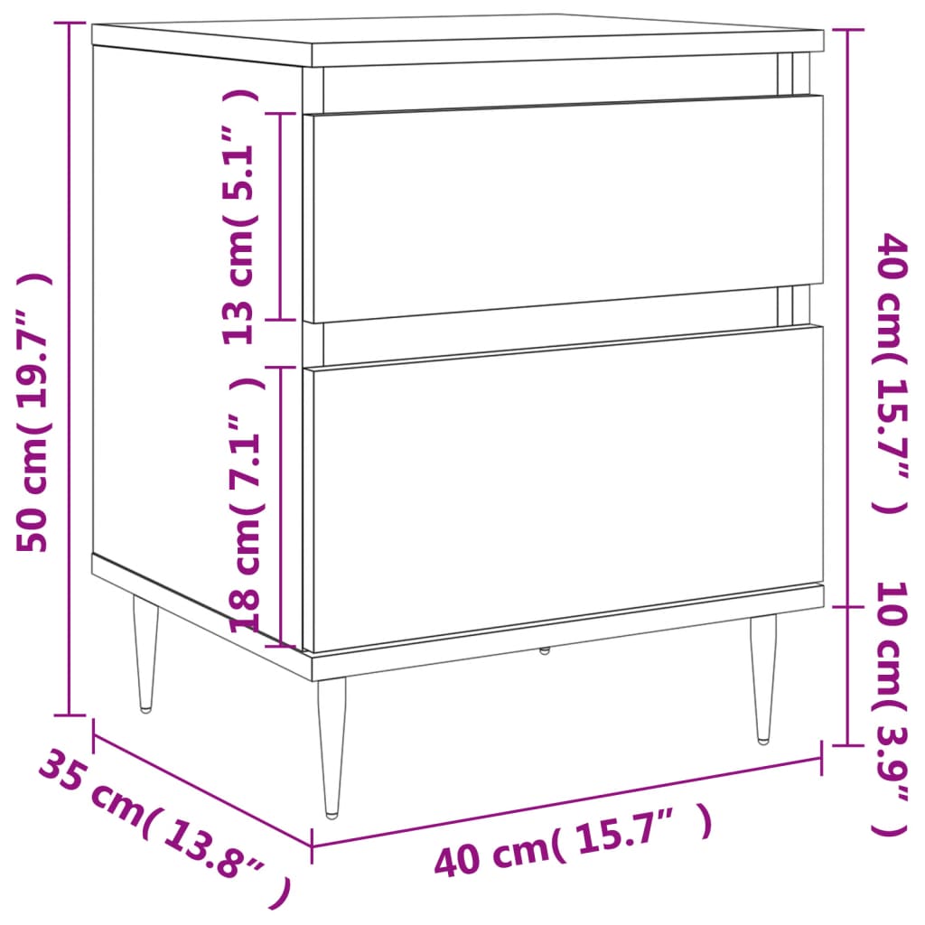 vidaXL Nočna omarica 2 kosa sonoma hrast 40x35x50 cm inženirski les