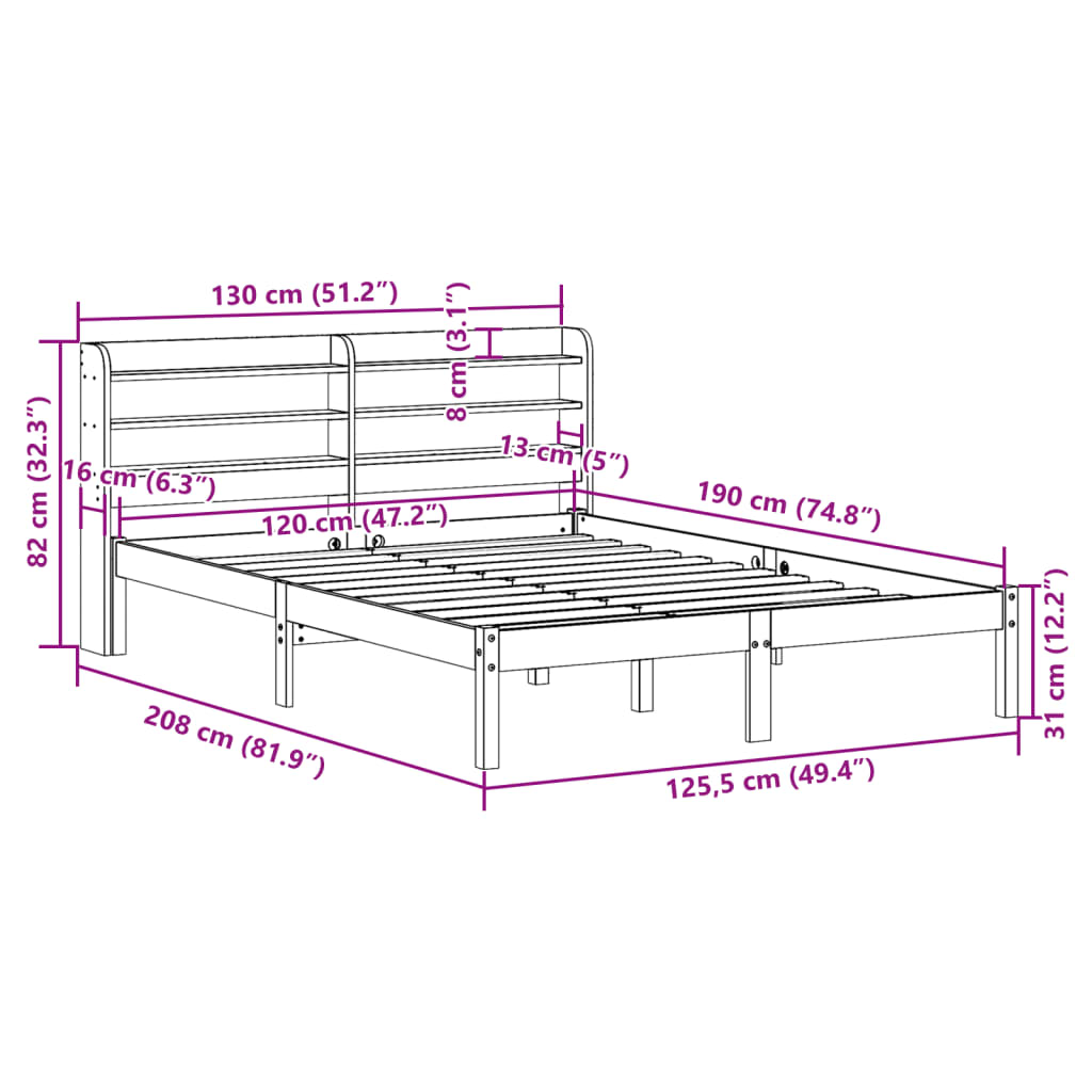 vidaXL Posteljni okvir brez vzmetnice bel 120x190 cm trdna borovina