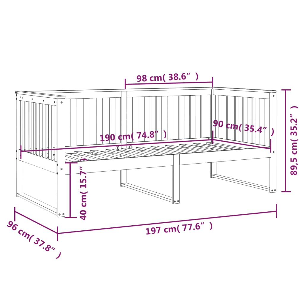 vidaXL Dnevna postelja medeno rjava 90x190 cm trdna borovina