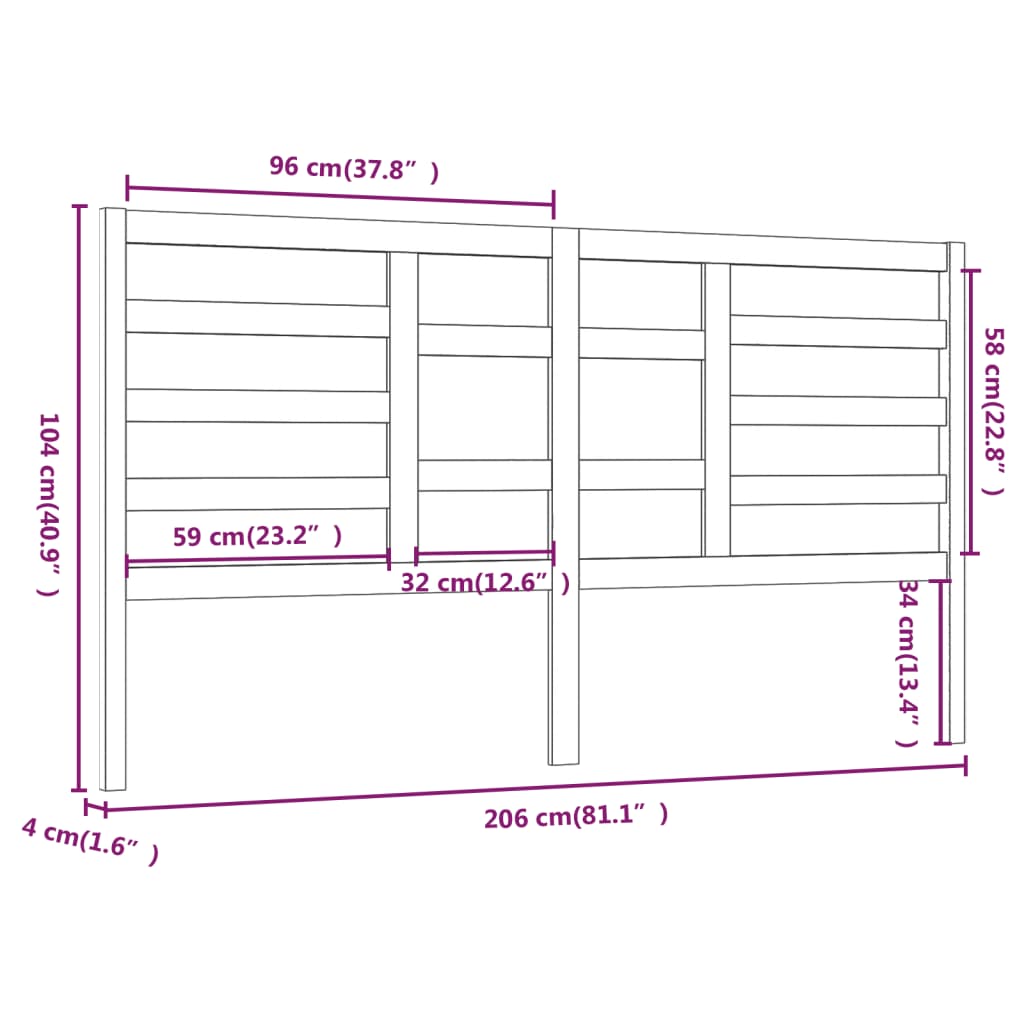 vidaXL Posteljno vzglavje 206x4x104 cm trdna borovina