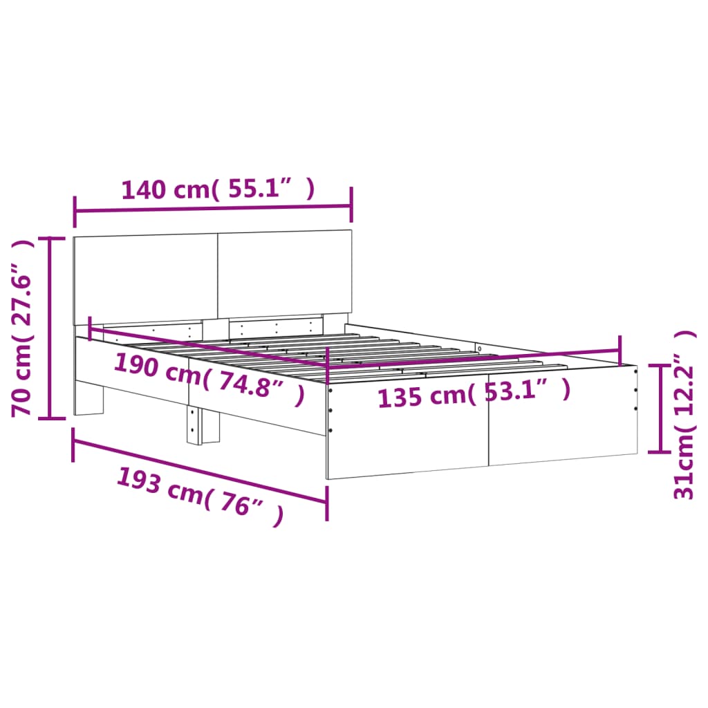 vidaXL Posteljni okvir z vzglavjem bel 135x190 cm