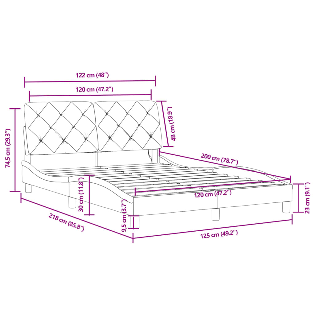 vidaXL Posteljni okvir z LED lučkami moder 120x200 cm žamet