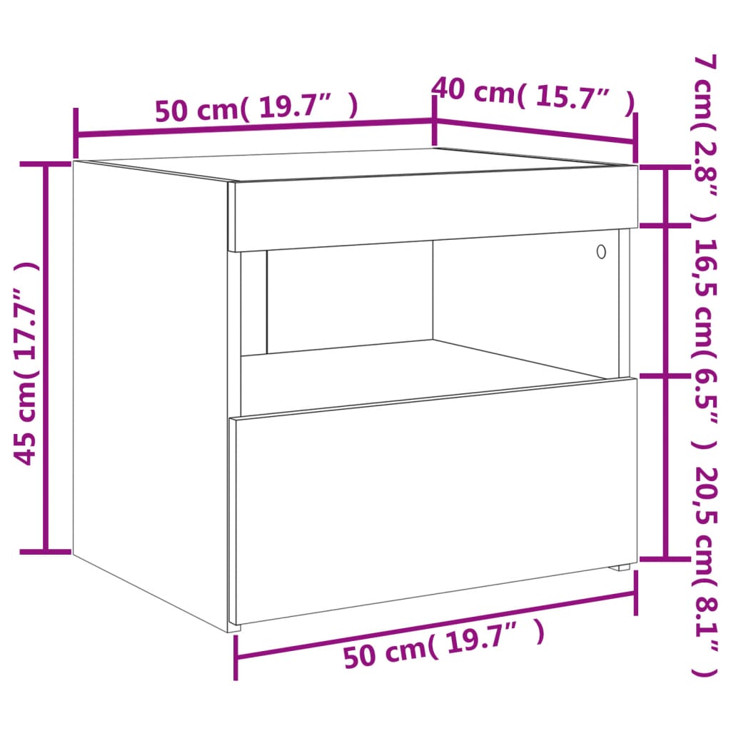 vidaXL Nočna omarica z LED lučkami 2 kosa bela 50x40x45 cm