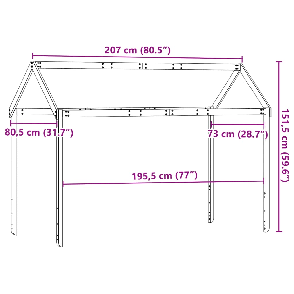 vidaXL Streha za otroško posteljo bela 207x80,5x151,5cm trdna borovina